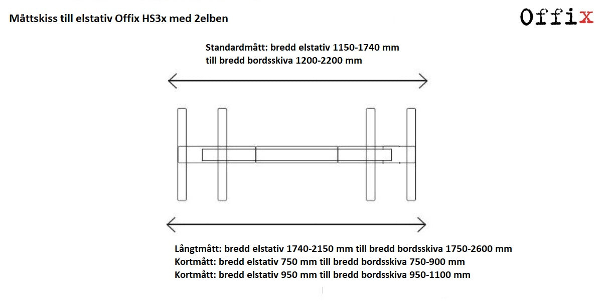 Elstativ för skrivbord, Sitt & Stå HS3x-R-2B, Offix