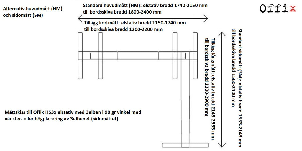 Elstativ för skrivbord, Sitt & Stå HS3x-R-3B, Offix