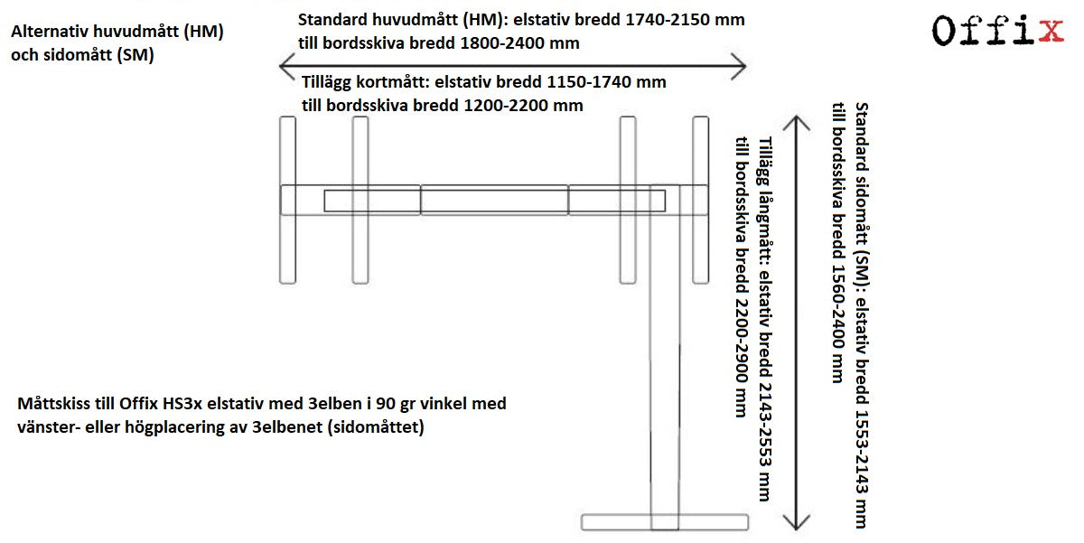 Elstativ för skrivbord, Sitt & Stå HS3x-R-3B, Offix