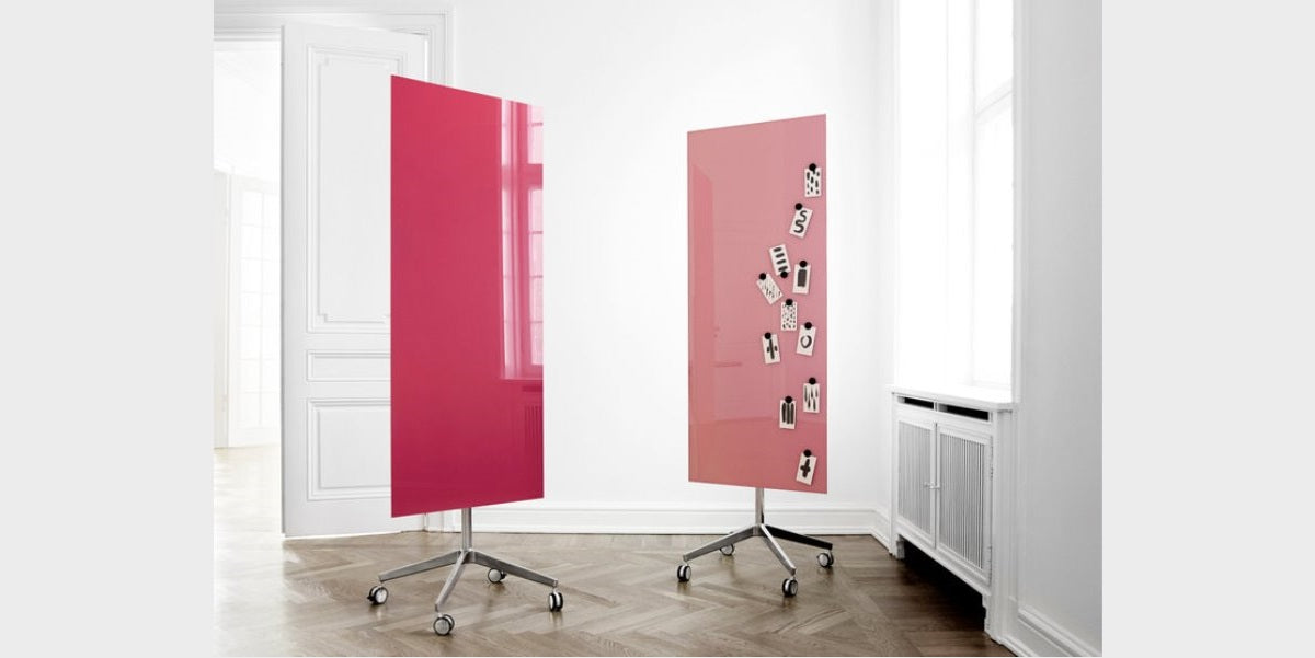 Glasskrivtavla på hjul, Lintex Mood Mobile, raka hörn, Offix