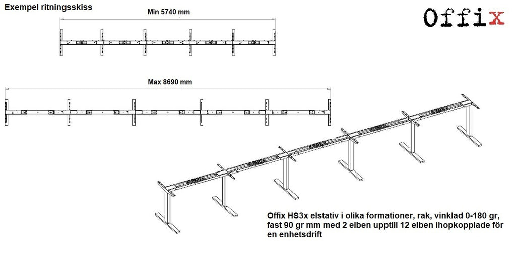 Elstativ för skrivbord, Sitt & Stå HS3x-R-3B, Offix