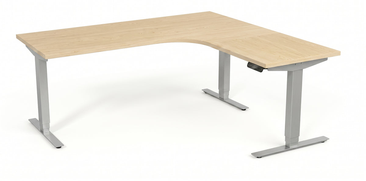 Hörnskrivbord, höj- och sänkbart, 3elben vinkel, Sitt&Stå, björk, Offix