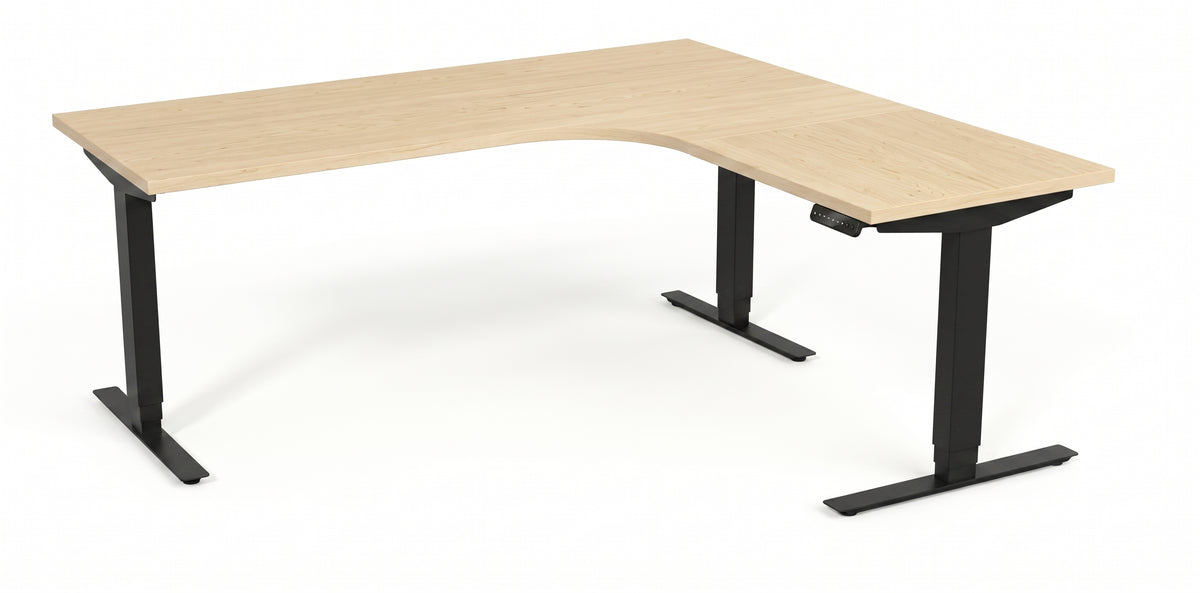 Hörnskrivbord, höj- och sänkbart, 3elben vinkel, Sitt&Stå, björk, Offix