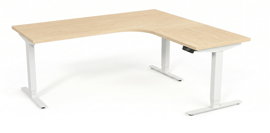 Hörnskrivbord, höj- och sänkbart, 3elben vinkel, Sitt&Stå, björk, Offix