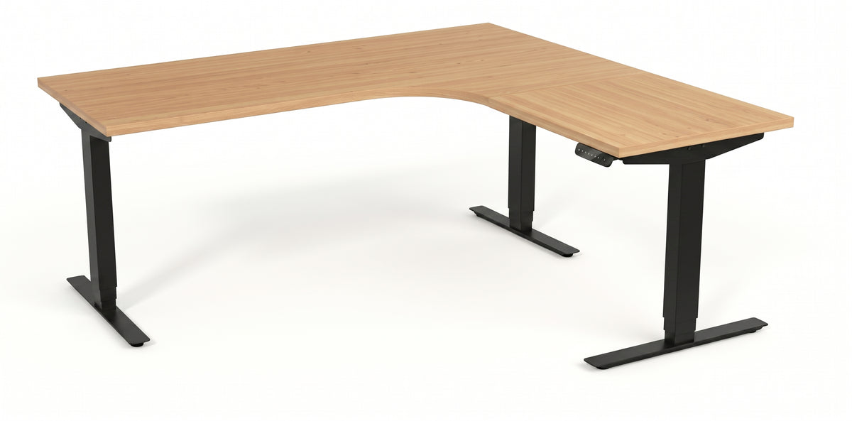 Hörnskrivbord, höj- och sänkbart, 3elben vinkel, Sitt&Stå, bok, Offix