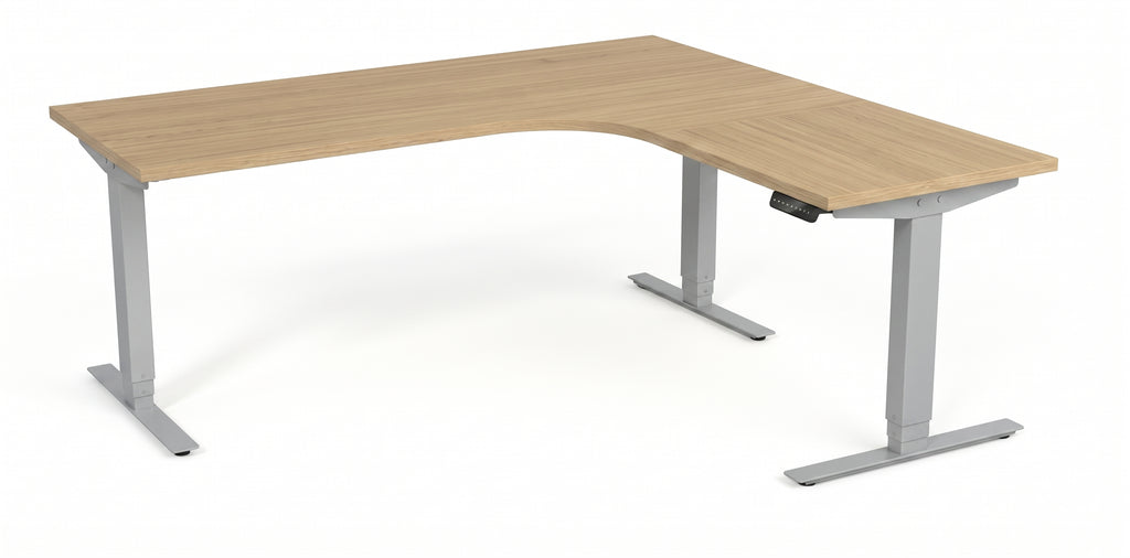 Hörnskrivbord, höj- och sänkbart, 3elben vinkel, Sitt&Stå, ek, Offix