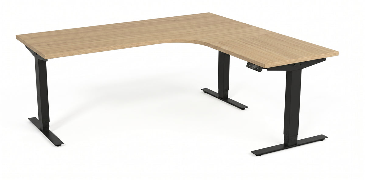 Hörnskrivbord, höj- och sänkbart, 3elben vinkel, Sitt&Stå, ek, Offix