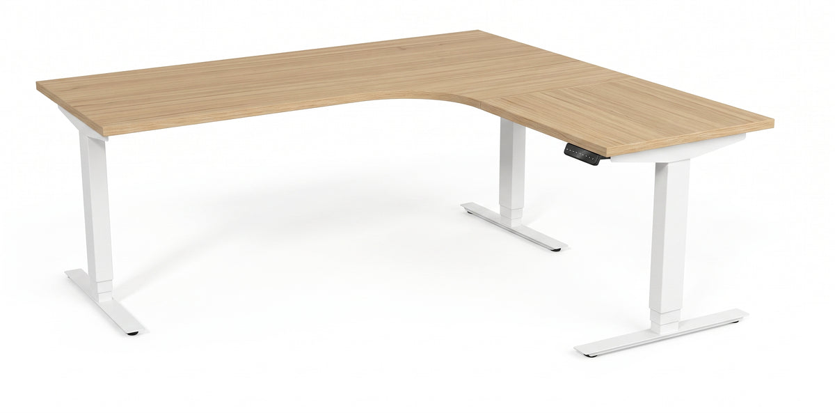 Hörnskrivbord, höj- och sänkbart, 3elben vinkel, Sitt&Stå, ek, Offix