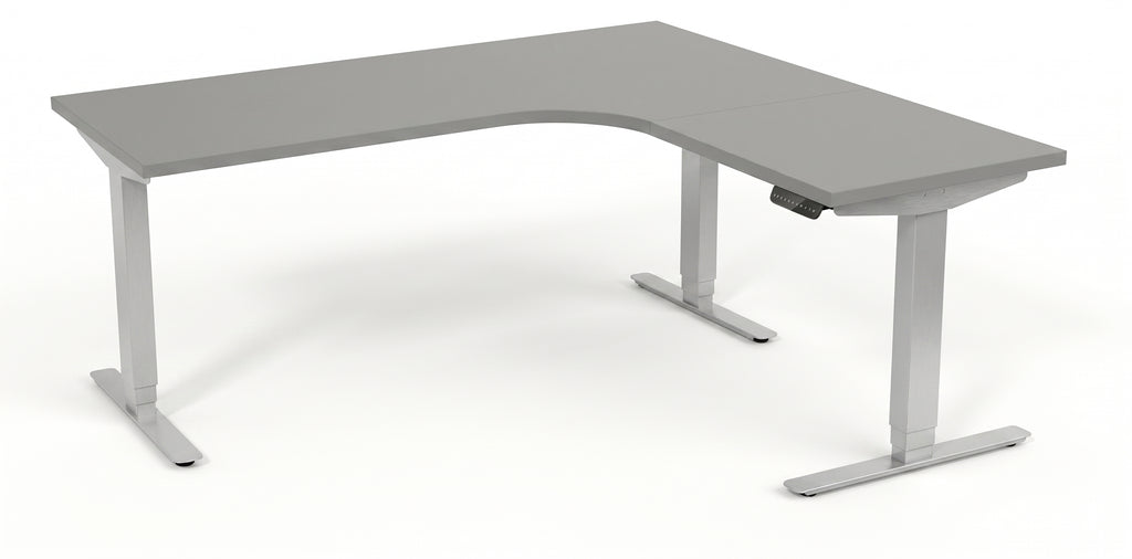 Hörnskrivbord, höj- och sänkbart, 3elben vinkel, Sitt&Stå, grå, Offix