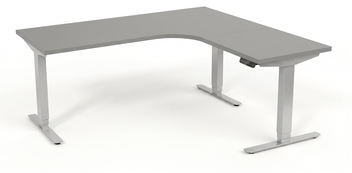 Hörnskrivbord, höj- och sänkbart, 3elben vinkel, Sitt&Stå, grå, Offix