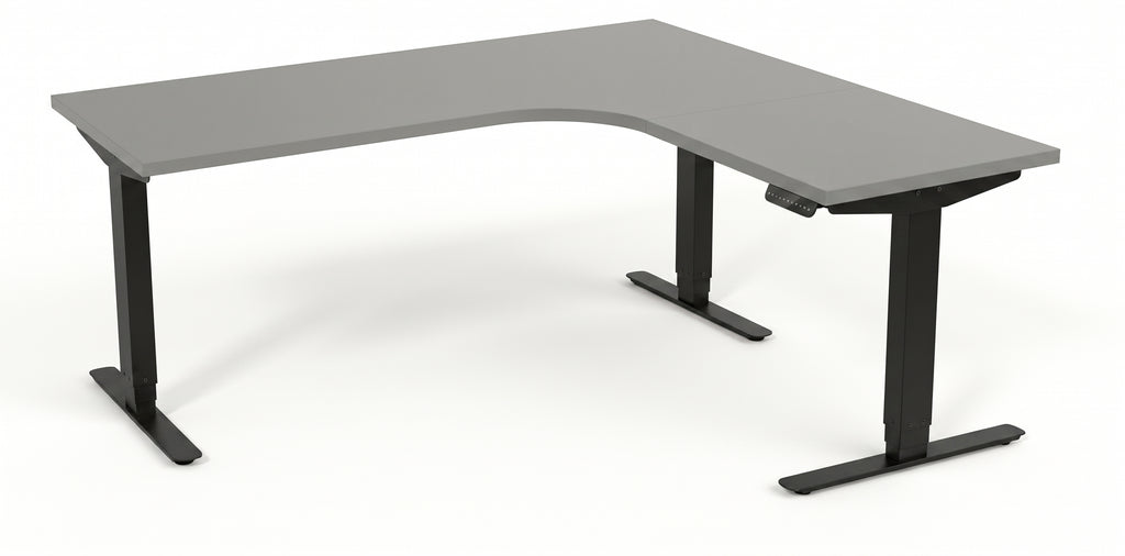 Hörnskrivbord, höj- och sänkbart, 3elben vinkel, Sitt&Stå, grå, Offix