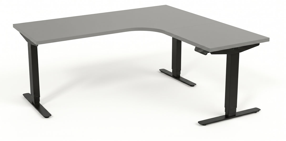 Hörnskrivbord, höj- och sänkbart, 3elben vinkel, Sitt&Stå, grå, Offix