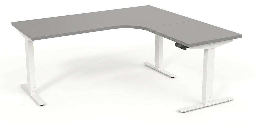 Hörnskrivbord, höj- och sänkbart, 3elben vinkel, Sitt&Stå, grå, Offix