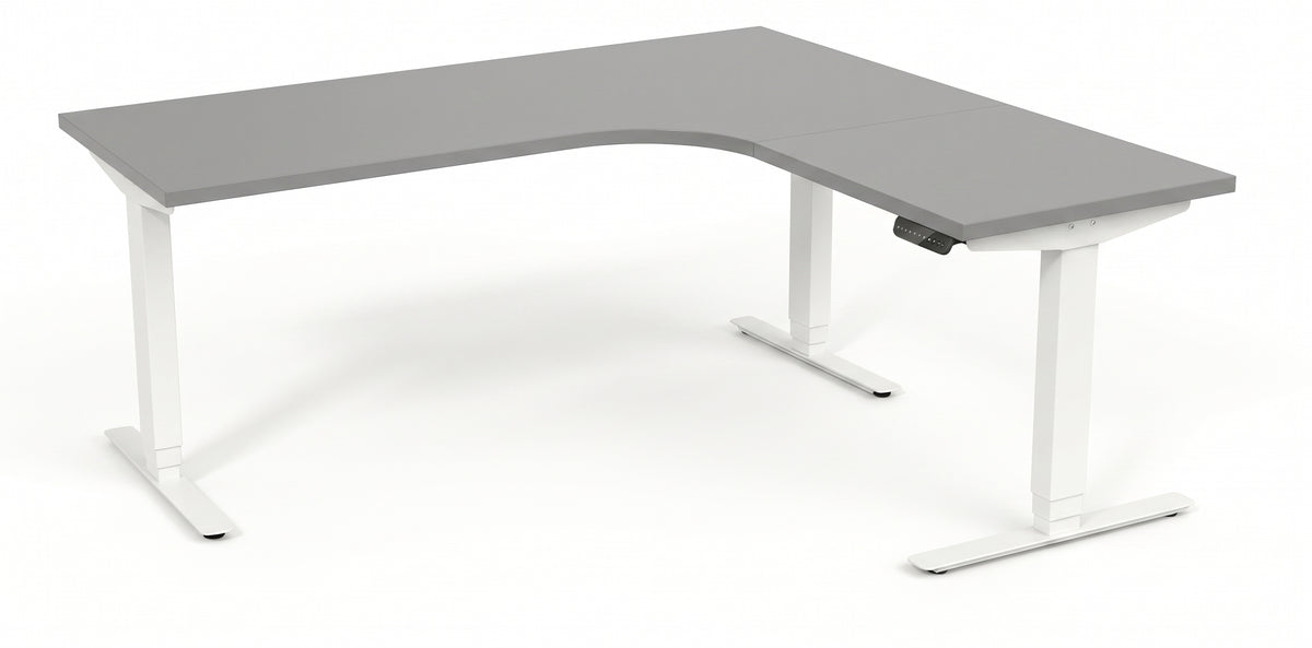 Hörnskrivbord, höj- och sänkbart, 3elben vinkel, Sitt&Stå, grå, Offix