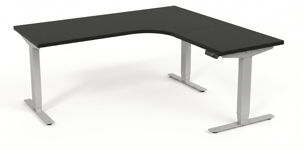 Hörnskrivbord, höj- och sänkbart, 3elben vinkel, Sitt&Stå, mörkgrå, Offix