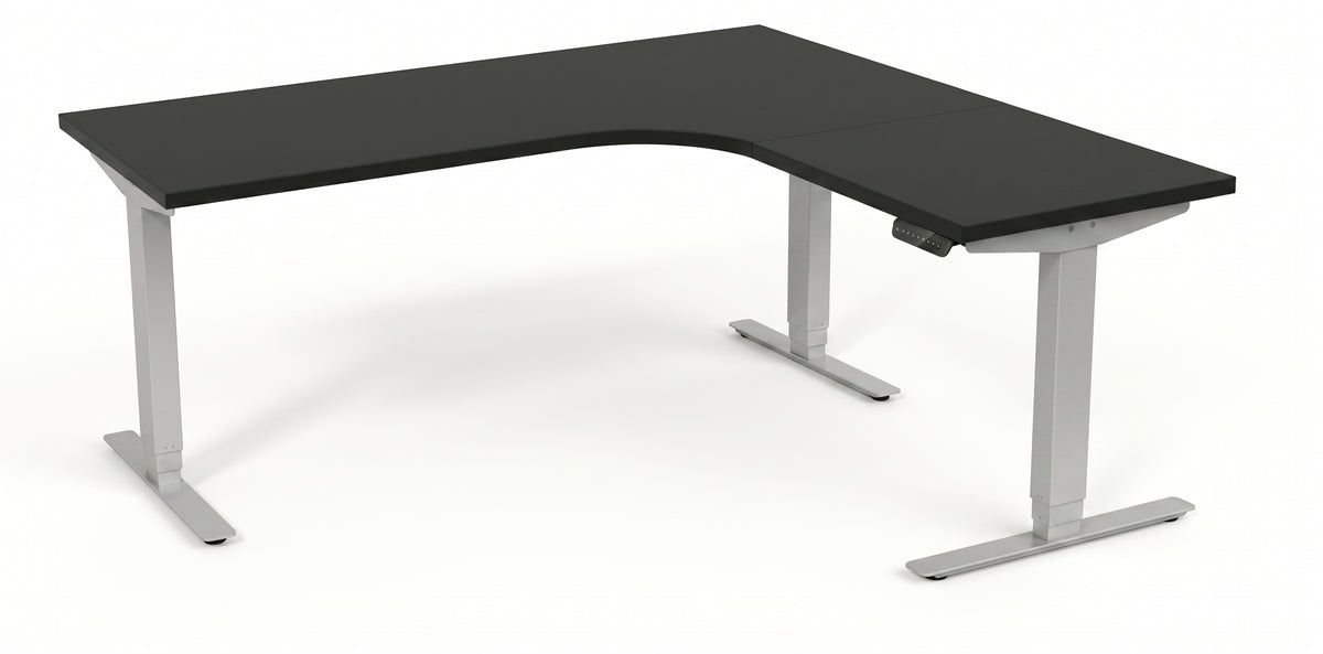 Hörnskrivbord, höj- och sänkbart, 3elben vinkel, Sitt&Stå, mörkgrå, Offix