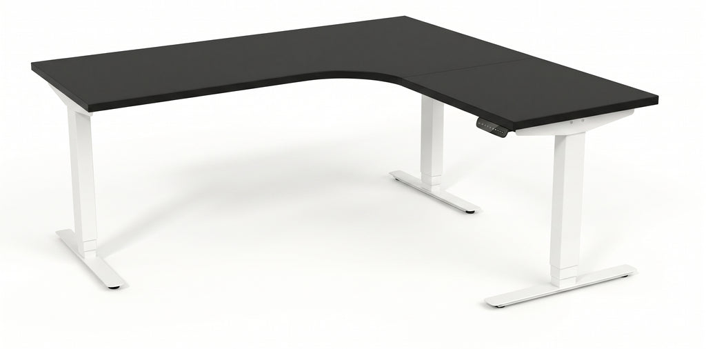 Hörnskrivbord, höj- och sänkbart, 3elben vinkel, Sitt&Stå, mörkgrå, Offix