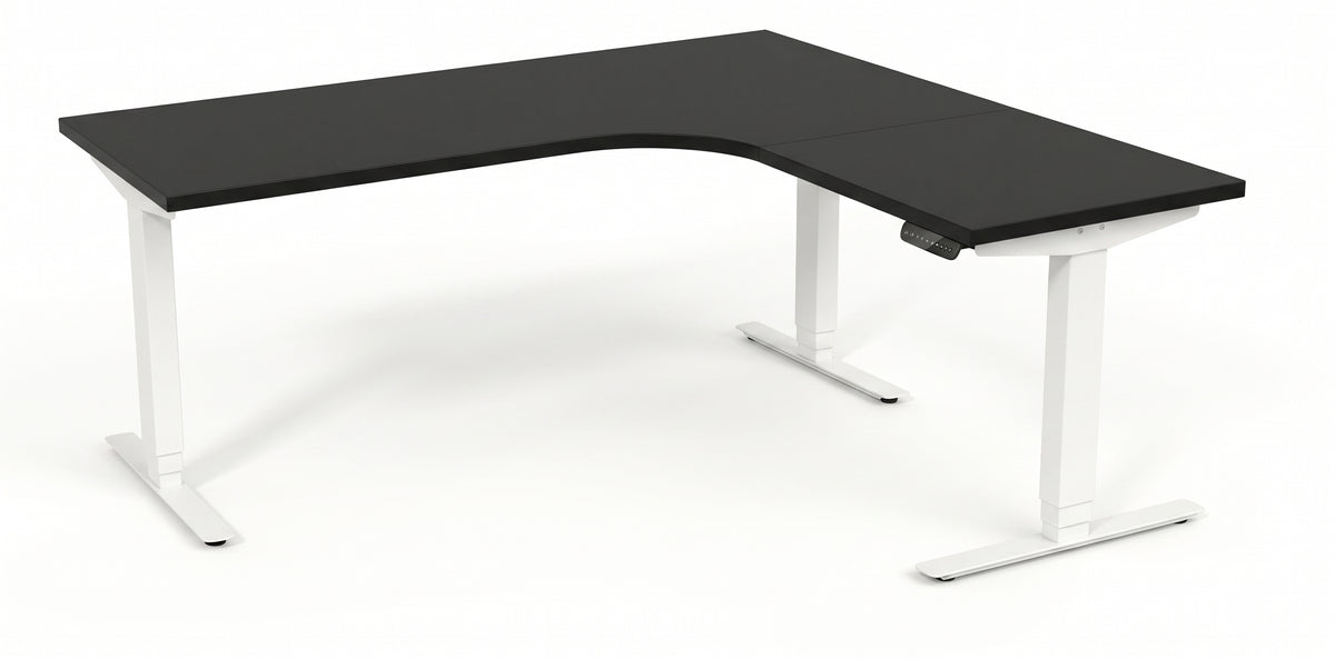 Hörnskrivbord, höj- och sänkbart, 3elben vinkel, Sitt&Stå, mörkgrå, Offix