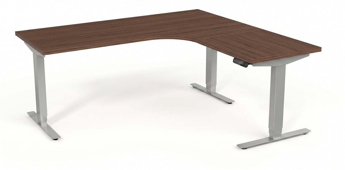 Hörnskrivbord, höj- och sänkbart, 3elben vinkel, Sitt&Stå, mörkask, Offix