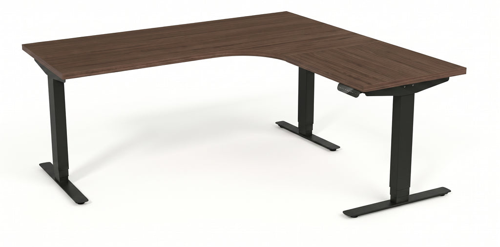 Hörnskrivbord, höj- och sänkbart, 3elben vinkel, Sitt&Stå, mörkask, Offix