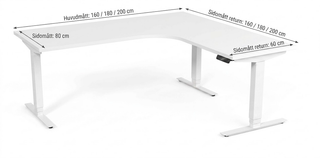 Hörnskrivbord, höj- och sänkbart, 3elben vinkel, Sitt&Stå, bok, Offix