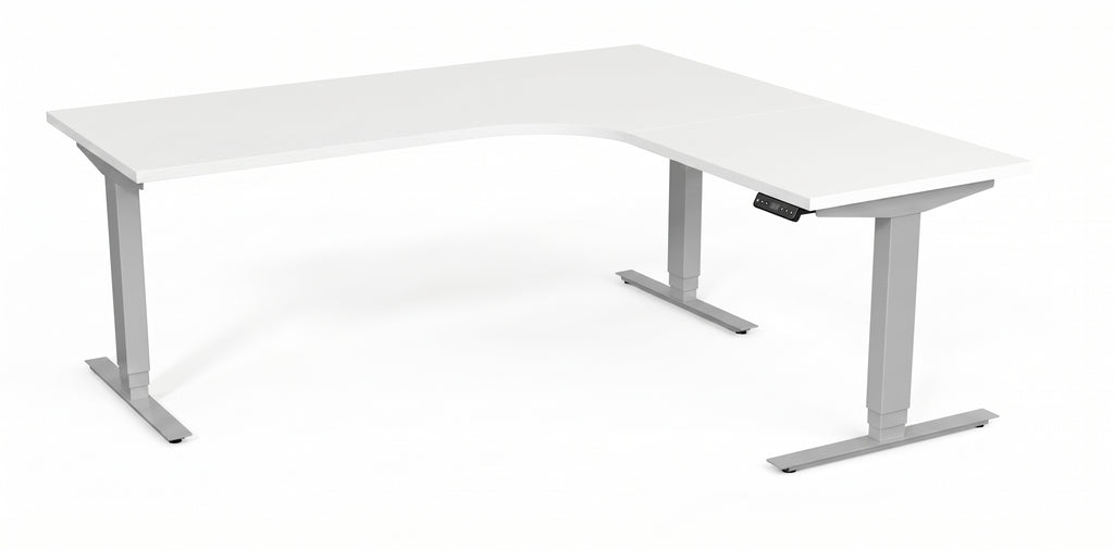 Hörnskrivbord, höj- och sänkbart, 3elben vinkel, Sitt&Stå, vit, Offix
