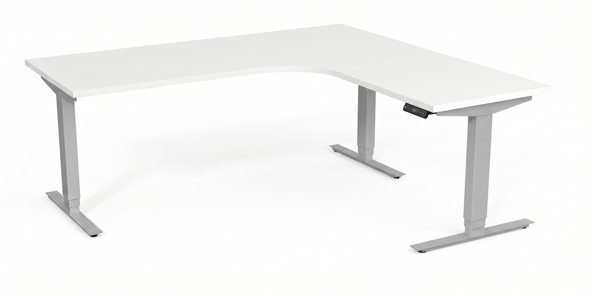 Hörnskrivbord, höj- och sänkbart, 3elben vinkel, Sitt&Stå, vit, Offix