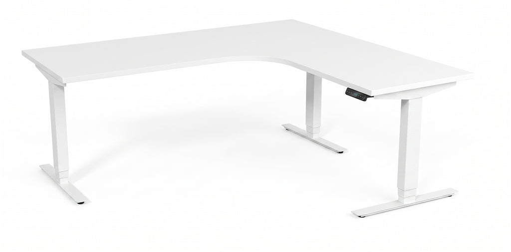 Hörnskrivbord, höj- och sänkbart, 3elben vinkel, Sitt&Stå, vit, Offix