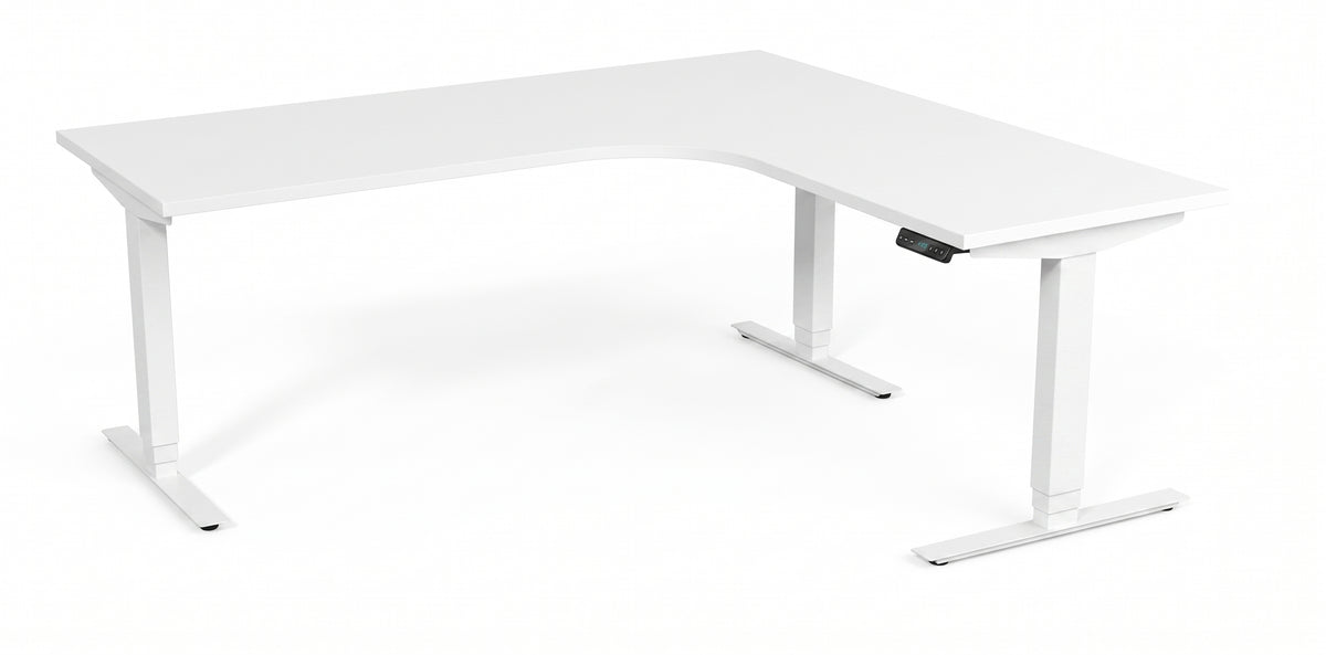 Hörnskrivbord, höj- och sänkbart, 3elben vinkel, Sitt&Stå, vit, Offix
