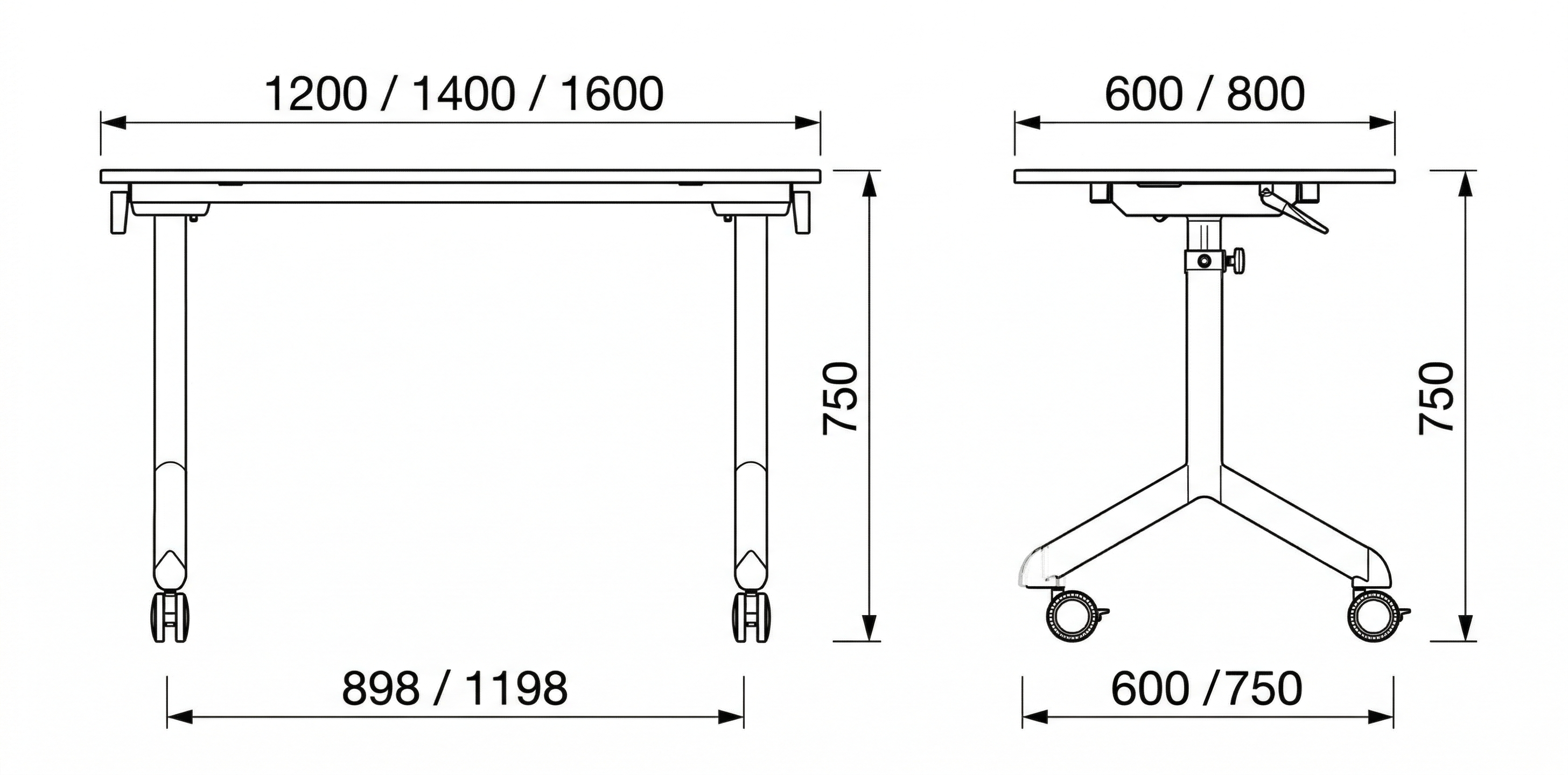 Konferensbord tilt, fällbart, A-stativ, hjul, ask, Offix