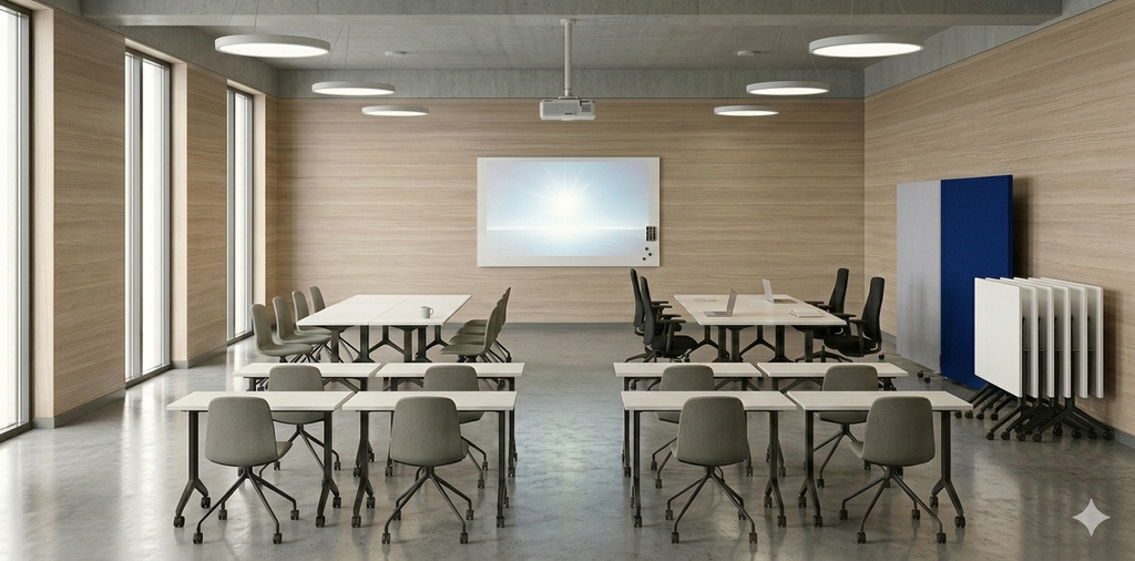 Konferensbord tilt, fällbart, A-stativ, hjul, vit, Offix