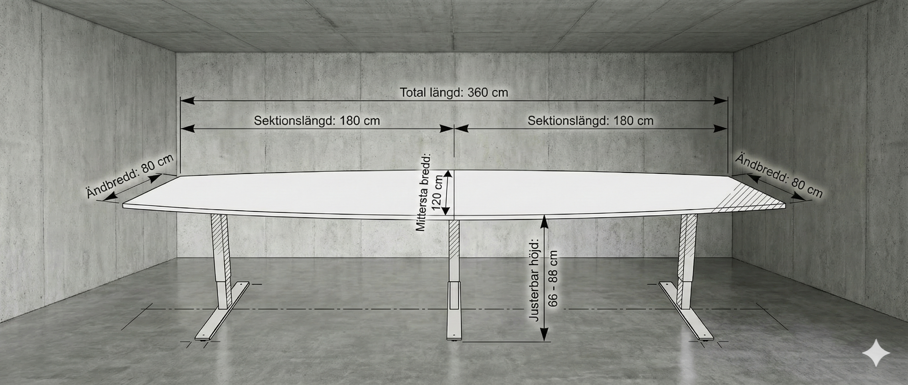 Konferensbord båtformad, ek, 12 platser, Offix