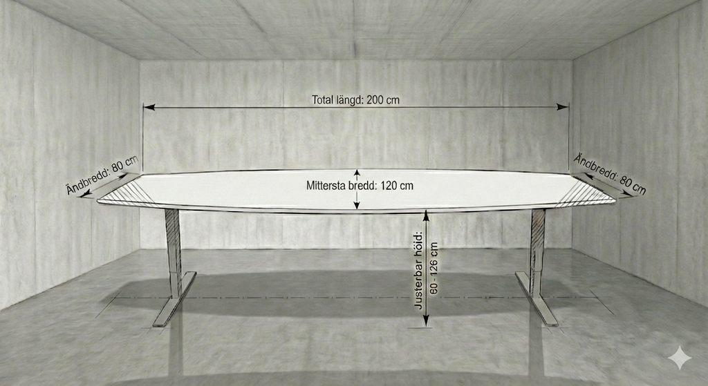 Konferensbord båtformad 6 platser, höj- och sänkbart, ek, Offix