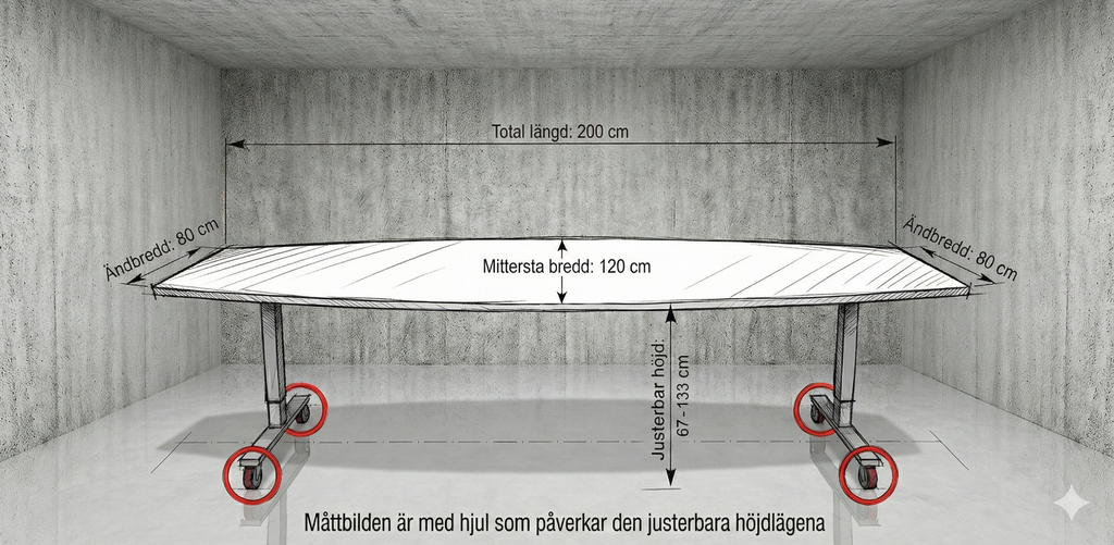 Konferensbord båtformad 6 platser, höj- och sänkbart, ek, Offix