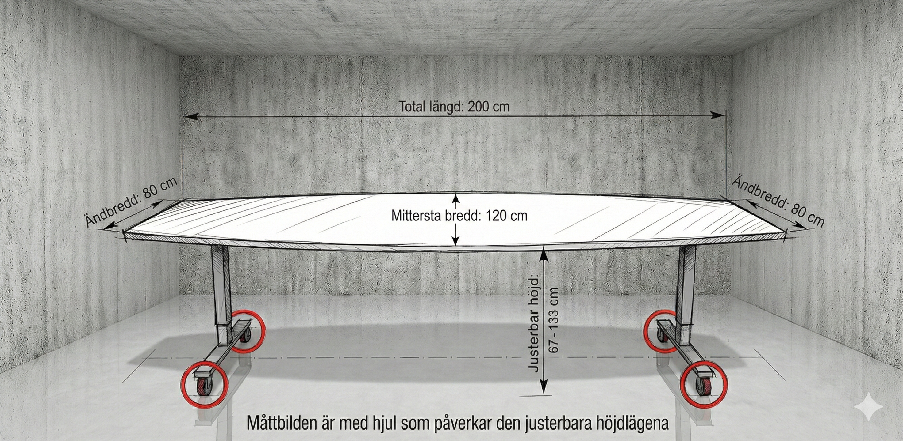 Konferensbord båtformad 6 platser, höj- och sänkbart, ek, Offix