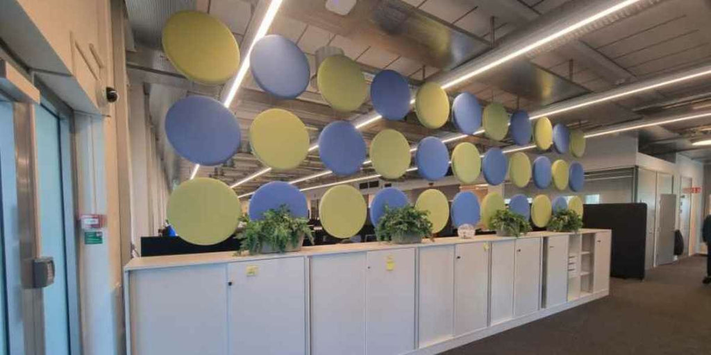 Ljudabsorbent, takhängande, rund, tyg, Offix