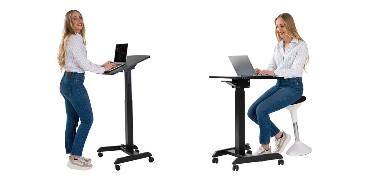 Skrivbord vit, litet höj- och sänkbart, gasfjäder, Sitt&Stå, Offix