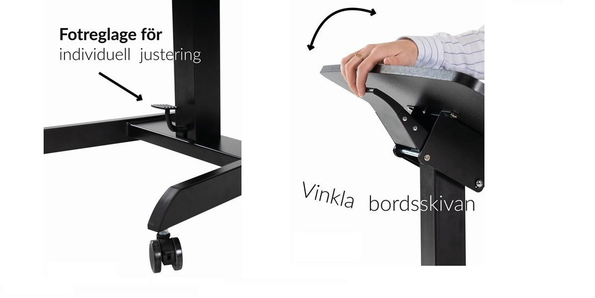 Skrivbord svart, litet höj- och sänkbart, gasfjäder, Sitt&Stå, Offix