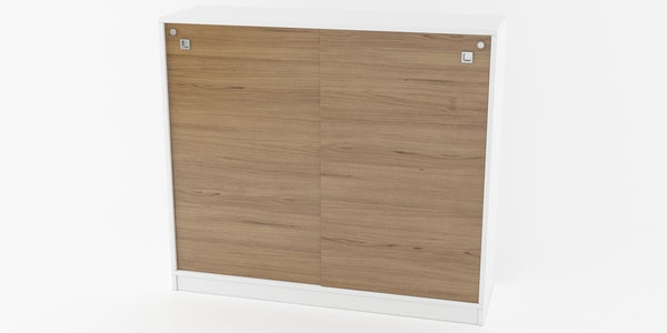 Kontorsskåp, skjutdörrar, vit/ek, F120, Offix