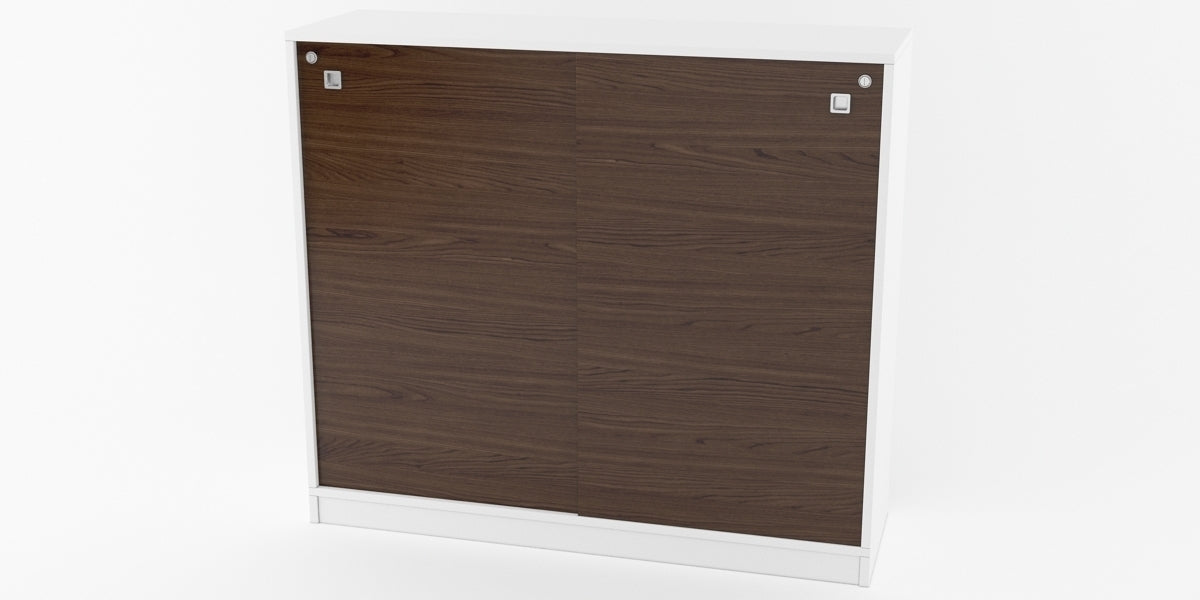 Kontorsskåp, skjutdörrar, vit/valnöt, F120, Offix