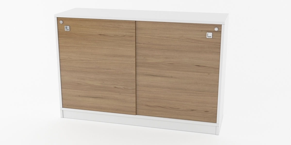 Kontorsskåp, skjutdörrar, vit/ek, F95, Offix