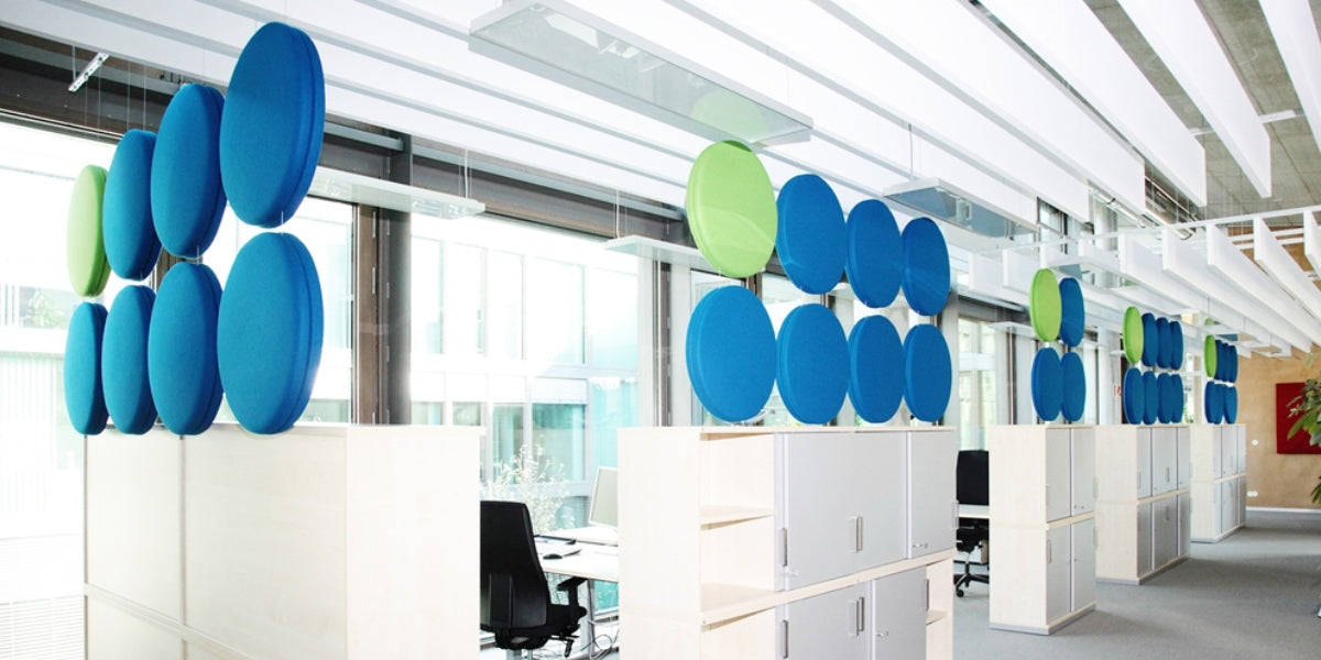 Ljudabsorbent, takhängande, rund, tyg, Offix