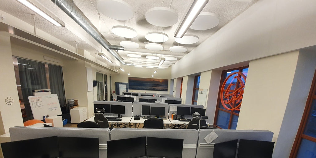 Ljudabsorbent, tak rund, plåtram, tyg, Offix