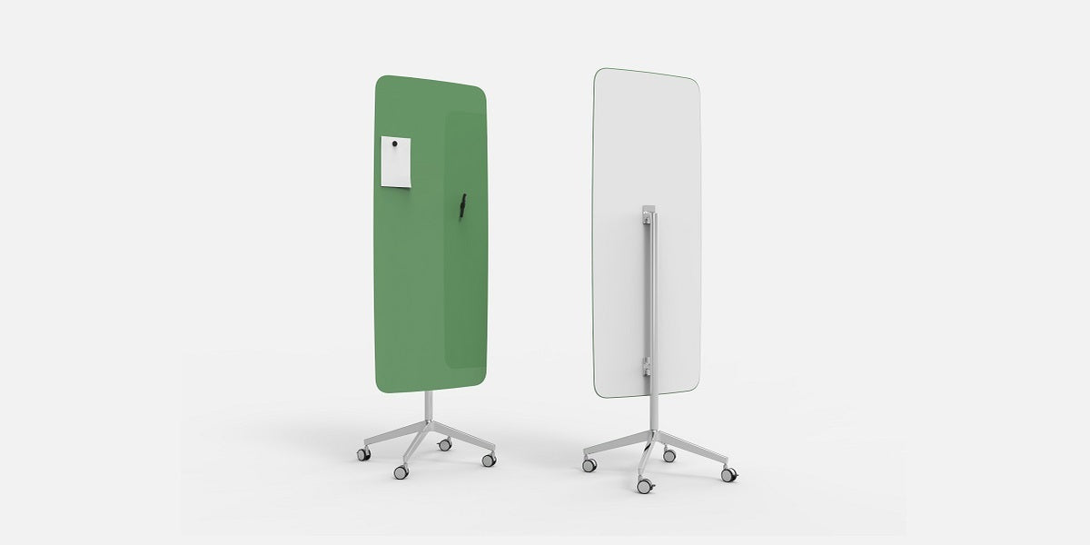 Glasskrivtavla på hjul, Lintex Flow Mobile, rundahörn, Offix