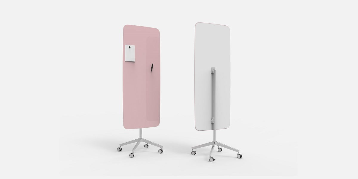 Glasskrivtavla på hjul, Lintex Flow Mobile, rundahörn, Offix