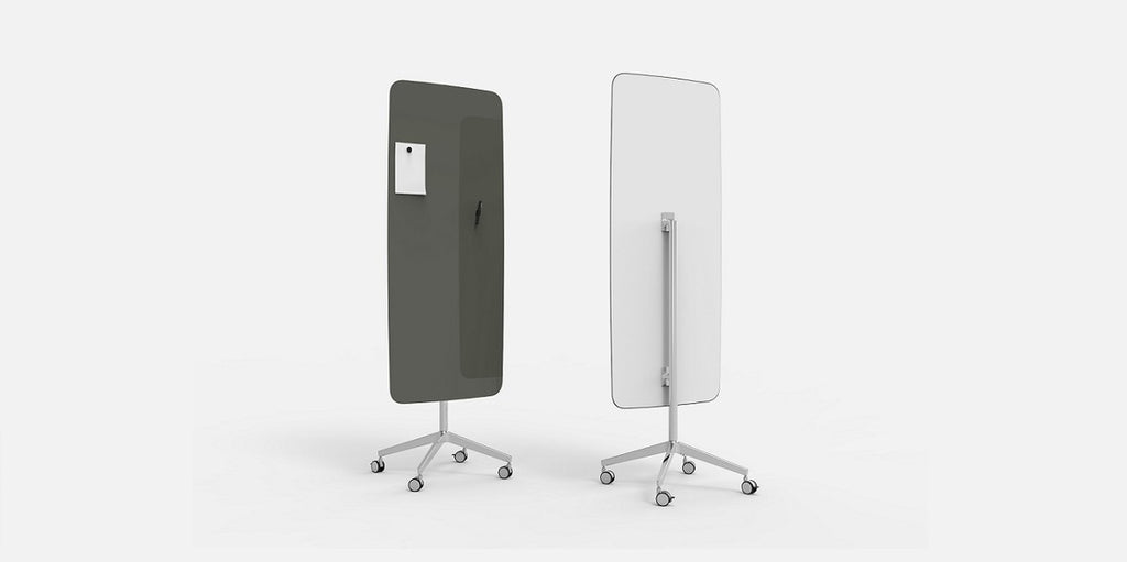 Glasskrivtavla på hjul, Lintex Flow Mobile, rundahörn, Offix
