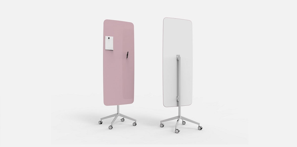 Glasskrivtavla på hjul, Lintex Flow Mobile, rundahörn, Offix