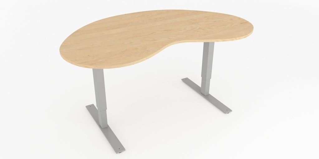 Skrivbord, njurformad, T-benstativ, björk, Offix