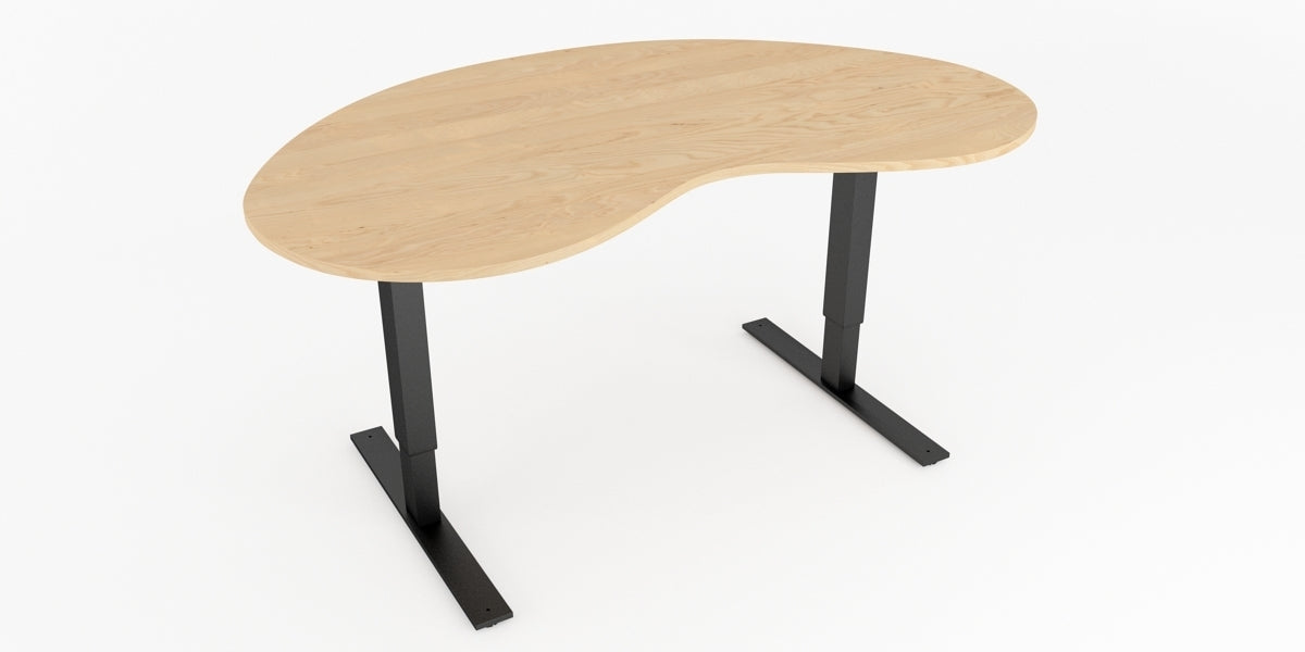 Skrivbord, höj- och sänkbart, njurformad, Sitt&Stå, björk, Offix
