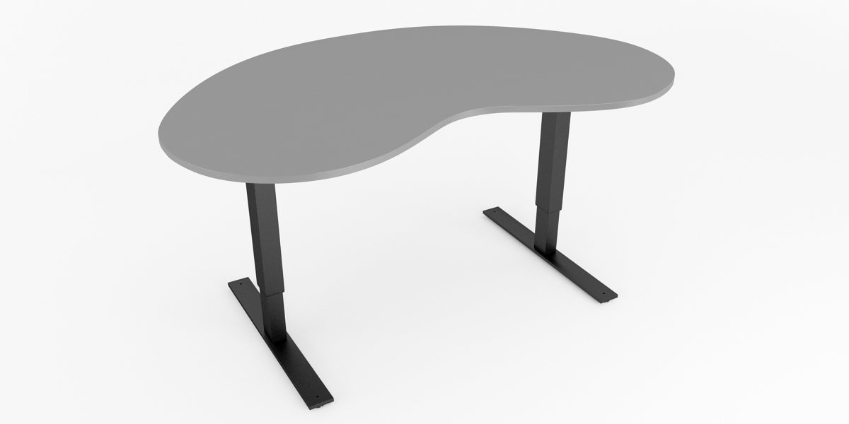 Skrivbord, höj- och sänkbart, njurformad, Sitt&Stå, grå, Offix